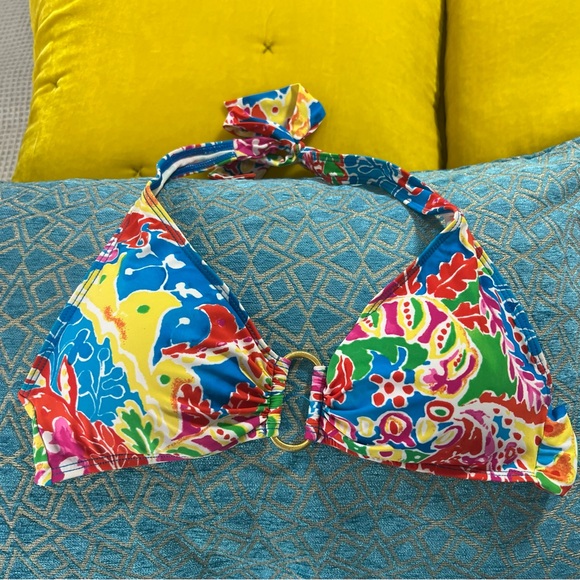 Ralph Lauren Bikini Swimsuit Halter Top Gold Loop Paisley bright color - Picture 2 of 9